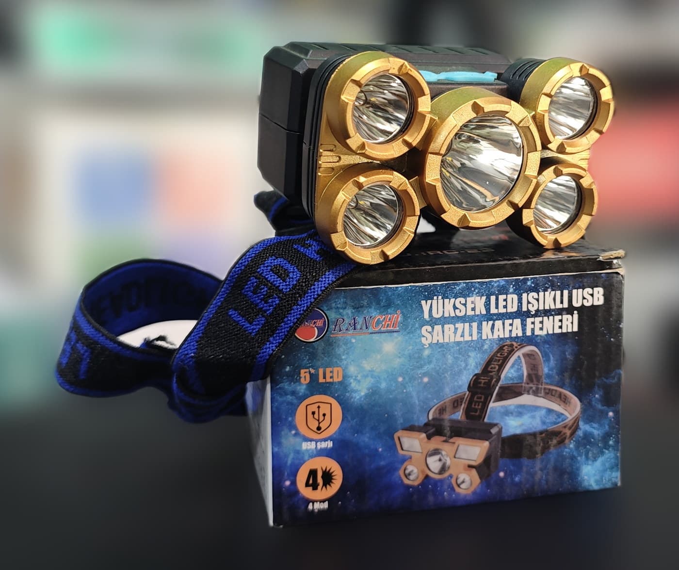 Yüksek LED Işıklı USB Şarjlı Kafa Feneri — dördüncü açı