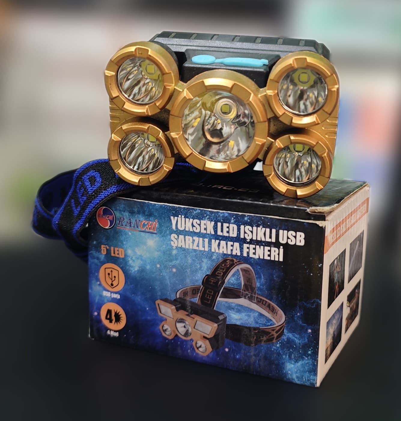 Yüksek LED Işıklı USB Şarjlı Kafa Feneri — beşinci açı