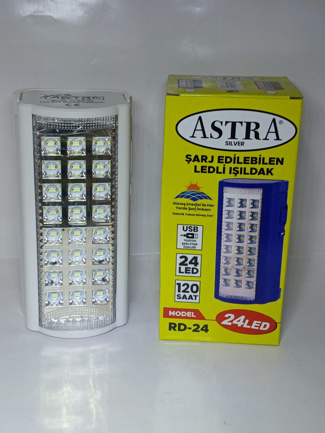 Şarjlı Kamp Lambası Antalya, 24 LED 120 Saat — ASTRA Silver — Erdem Elektronik Antalya