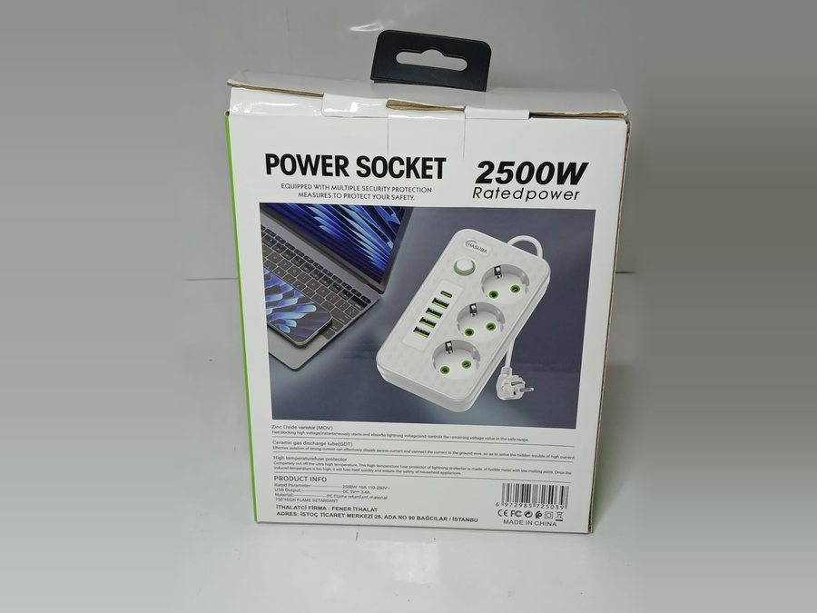 USB'li Grup Priz Antalya, 3 Priz 2500W Akım Korumalı — HASUBA — küçük görsel 3