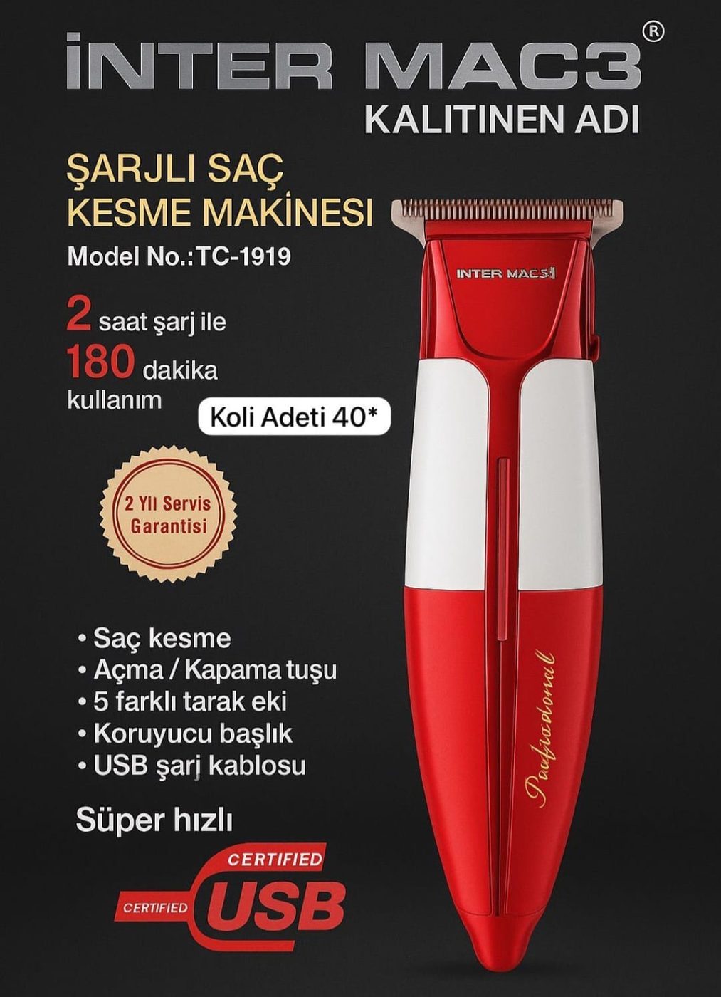Saç Sakal Tıraş Makinesi Antalya, 5 Taraklı — İnter Mac3 — Erdem Elektronik Antalya