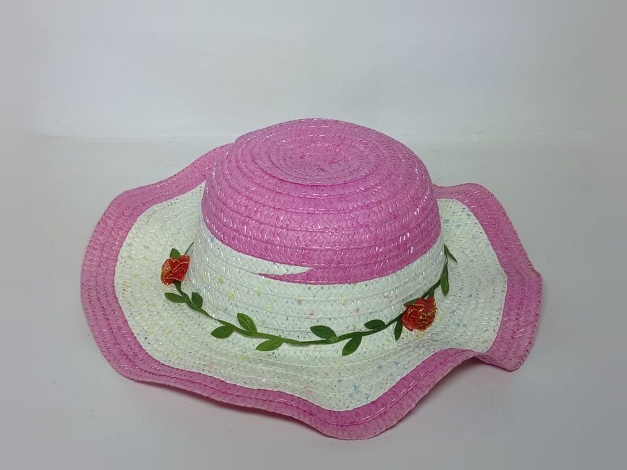 Kız Çocuk Hasır Şapka Antalya, Pembe Çiçekli
