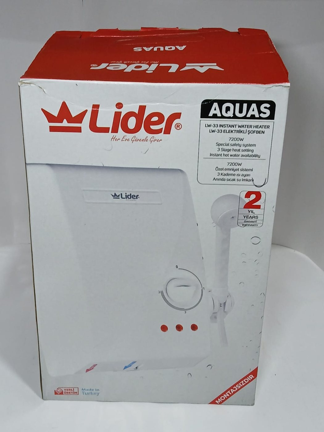 Elektrikli Şofben Antalya, 7200W 3 Kademeli — Lider Aquas — görsel 2/2