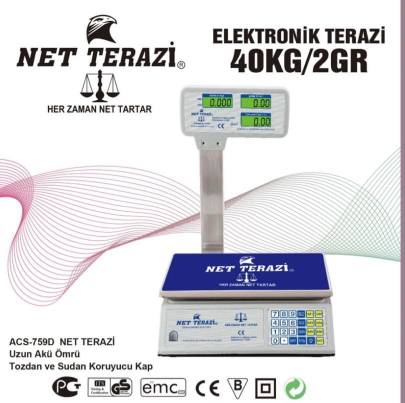 Elektronik Manav Terazisi Antalya, 40 kg Direkli — NET Terazi — Erdem Elektronik Antalya